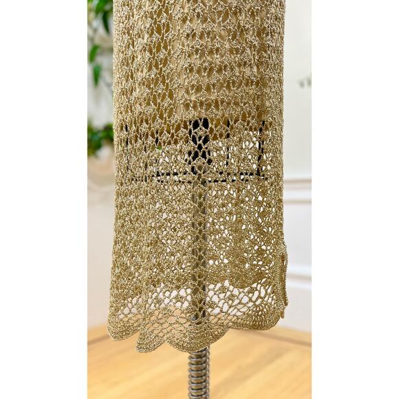 Vintage 2000s Party Dress Y2K CACHE Metallic Gold Crochet Spaghetti Strap Slip - Picture 10 of 11